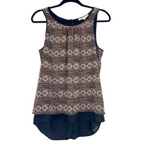 Daniel Rainn Sleeveless Blouse Women's Small Multicolor Aztec Print High-Low Hem